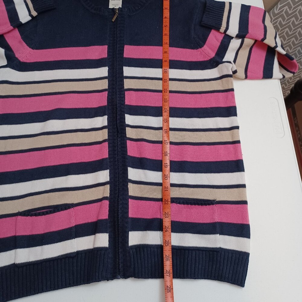 Women's Blair Pink, White, Tan, Black Striped Zip Up Cardigan Size‎ Medium - Picture 6 of 7
